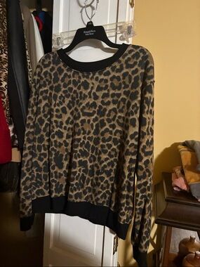 No Boundaries Leopard Print Crewneck Sweater in Brown and Black